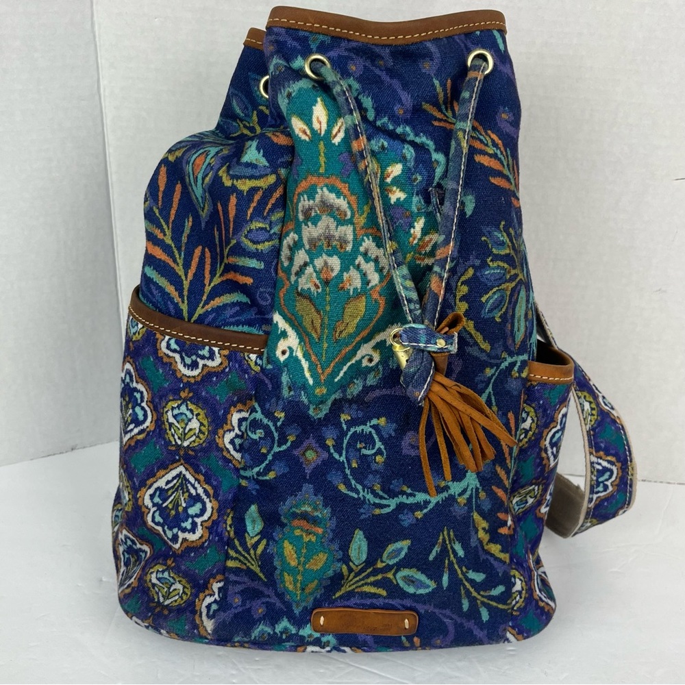 DENA Designs Kumari North South BOHO canvas drawstring paisley floral backpack